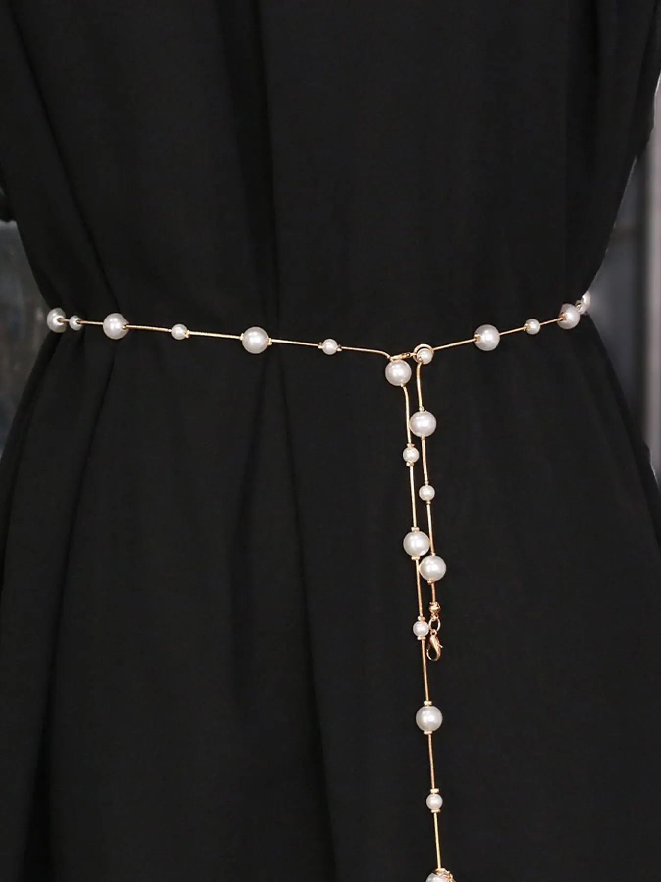 1 Piece Elegant Style Faux Pearl Decorated Belt, Adjustable Faux Pearl Decor Waist Chain For Women's Dress Decoration, Exquisite Beaded Belt, Decorative Belt