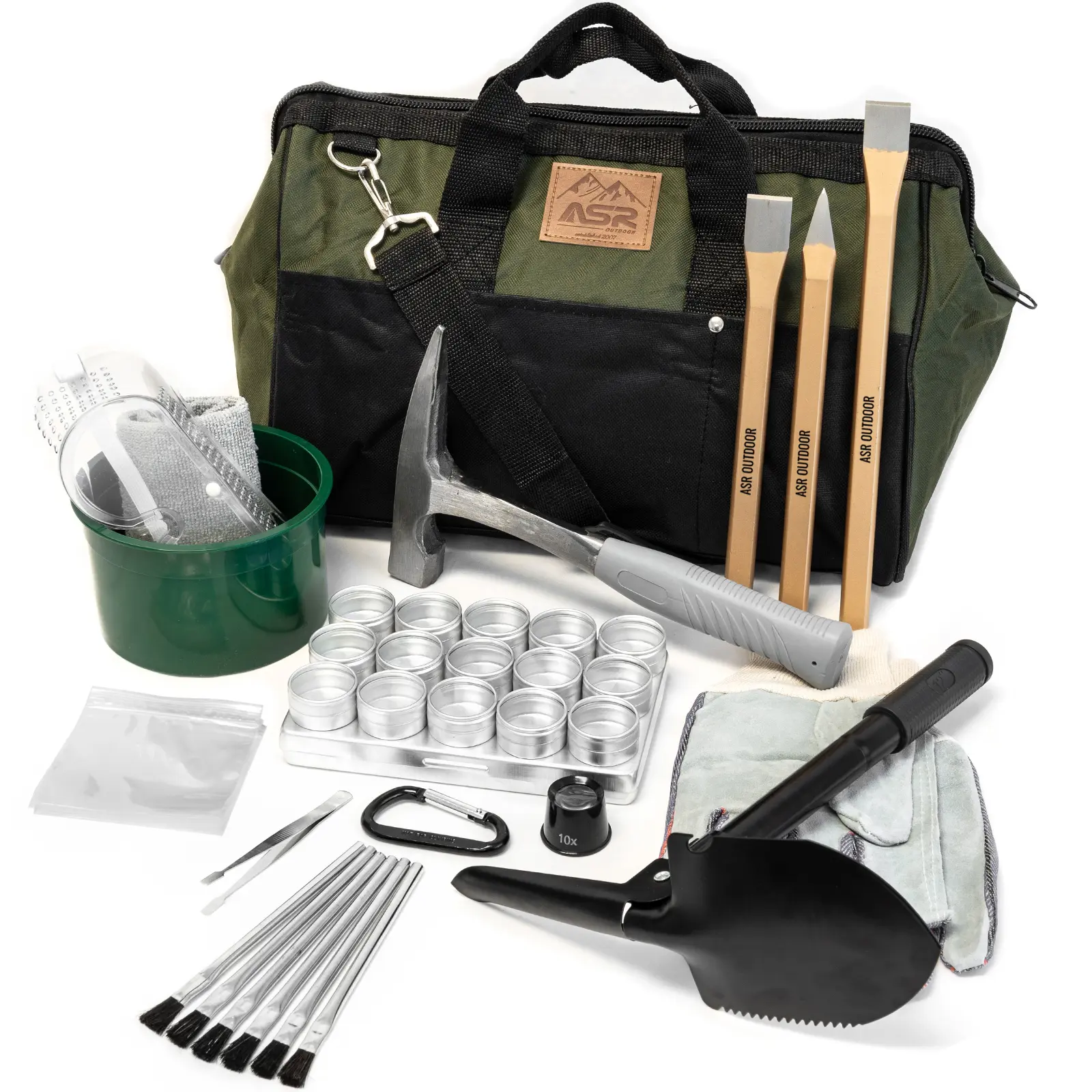 ASR Outdoor 40pc Beginner Rockhounding Tools Kit with Tool Bag, Chisels, and Rock Pick Hammer