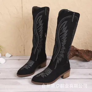 Women's Embroidered Western Mid-Calf Boots - Comfy Low Block Heel, Square Toe, Easy Slip-On Casual Cowboy Boots