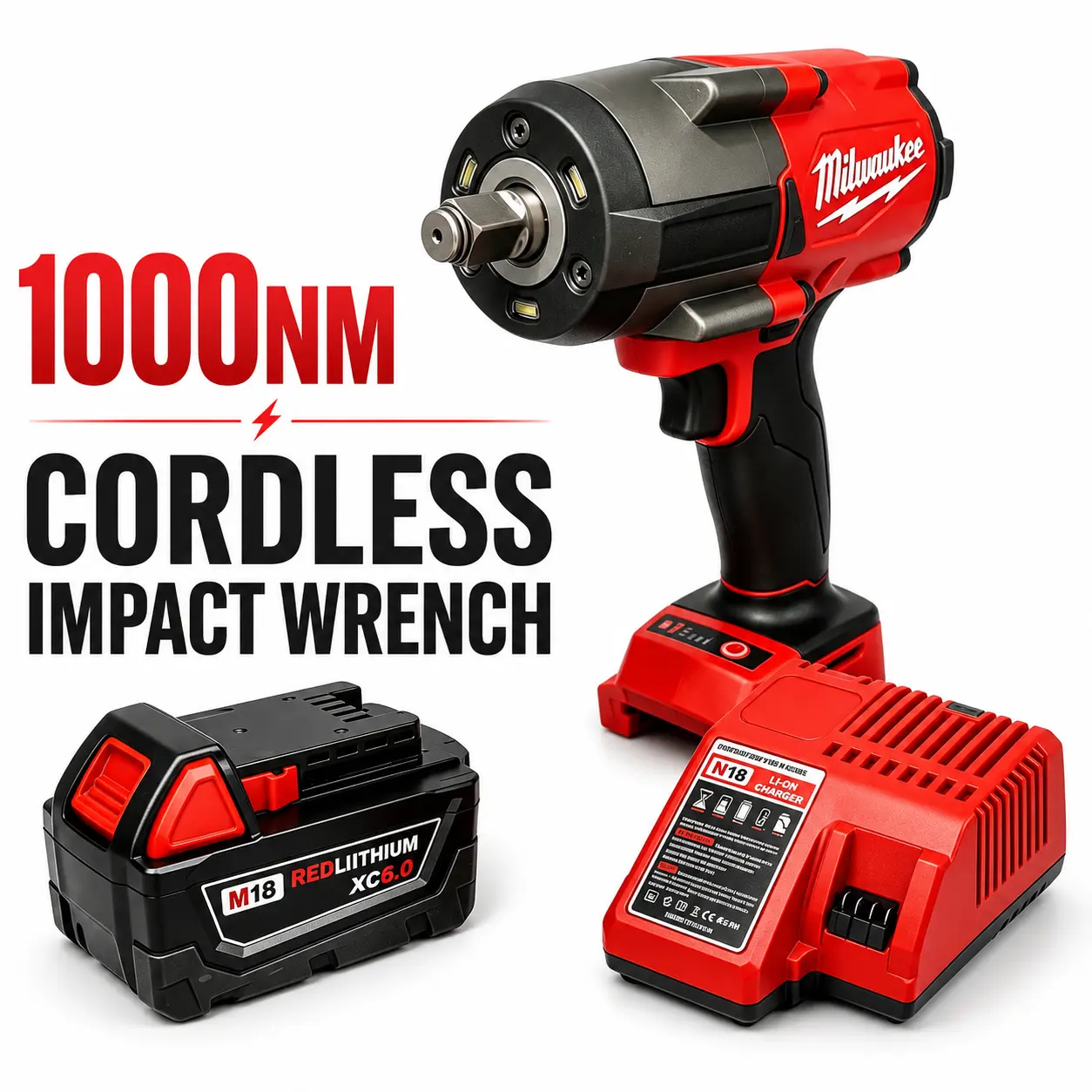 Milwaukee M18 Series Cordless Impact Wrench - 1000 Nm Torque, 3-Mode Precision Control, for Auto Mechanics, Automotive Repair