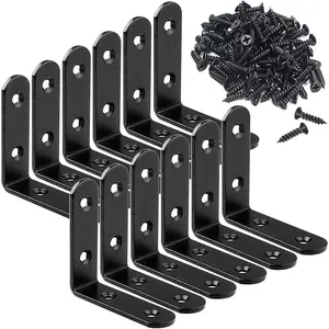 12 count Black Corner Brace L Brackets Stainless Steel 2.5 Inch Heavy Duty Shelf Bracket for , Shelves, Wall Hanging Support 90  Joint Right Angle Brackets with Screws