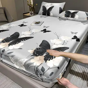 3pcs Fashion Butterfly Pattern Bedding, Soft and Skin-Friendly with Breathable Fabric, 360 °   Fitted Design, Fits Small/Queen/King Size Beds. Includes One Fitted Sheet and Two Pillowcases (No Filler). Suitable for Bedrooms and Guest Rooms