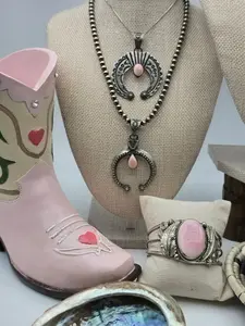 Pink Conch Shell & Silver Naja Pendants