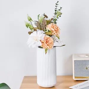 White Flower Vase - 8 inch Small Vase for Home, Pampas Grass Decorative Centerpiece Ribbed Vase for Dining Table, Office, Desktop, Mantel, Entryway, Farmhouse, Best Gift