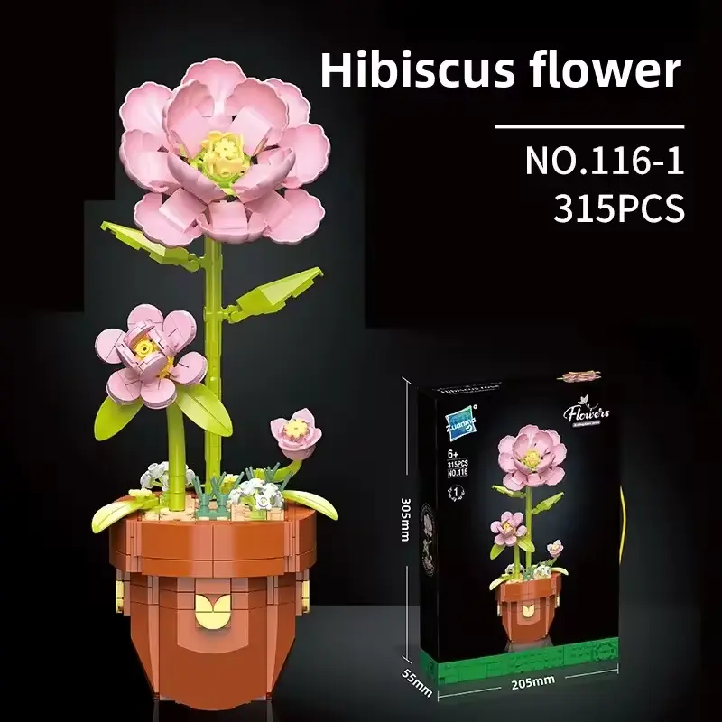 Hibiscus Building Brick Potted Plant Kit by Wizardi F07N11-17-1(116)