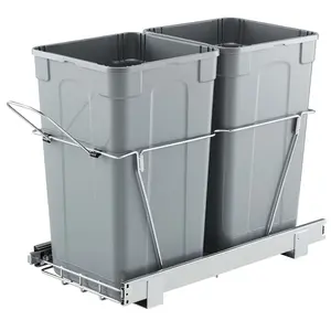 Double 27QTx2 Pullout Waste Container Under-Cabinet Kitchen Bin Trash Can With Soft-Close Slide, Dual Compartment Under-Cabinet Waste Bin Organizer For Kitchen Garbage, Recycling And Compost Ready