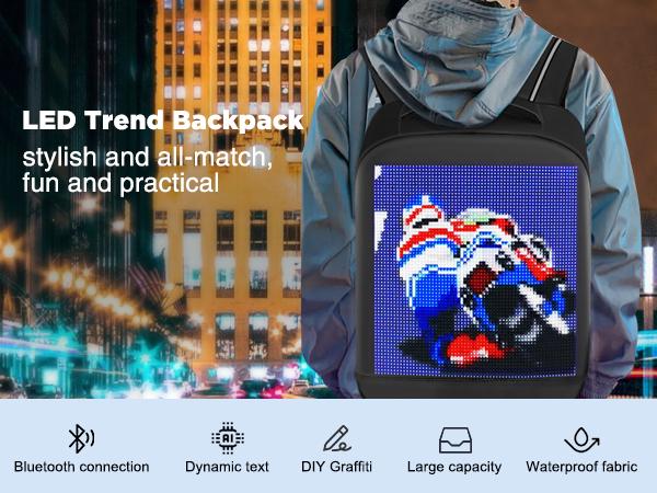 LED Display USB Charging Backpack,Laptop Backpack,DIY Fashion Backpack, Waterproof Shoulder,Fits 15.6 Inch Laptop (Black) randoseru backpack,fathersdaygifts High-Definition  Billboard Backpack