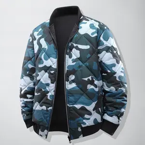 Men’s reversible insulated jacket with front full zipper and stand collar—two-sided winter coat with half-zip switch for outdoor casual wear