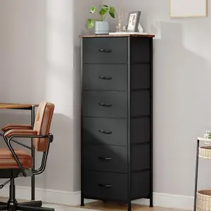 【Somdot】Somdot-Fabric Storage Tower with 6 Drawers,Bedroom Drawer Dresser Organizer,Chest of Drawers with Fabric Bins,Steel Frame and Wood Top for Bedroom,Closet,Entryway Assembled