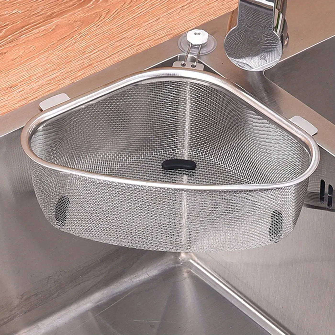Triangular Stainless Steel Sink Strainer Basket - Durable, Rustproof Garbage Filter with Mesh Storage for Fresh Produce, Plastic-Free, Leak-Proof, Easy to Clean, Corrosion-Resistant, Space-Efficient Kitchen Drain Solution