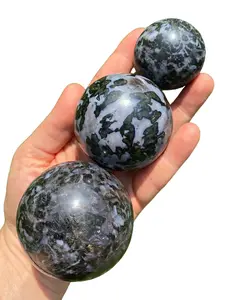 Indigo Gabbro Sphere Polished Stone - Mystic Merlinite Stone Sphere - Crystal Ball - Healing Crystals - Third Eye Chakra - Indigo Gabbro Crystal Sphere