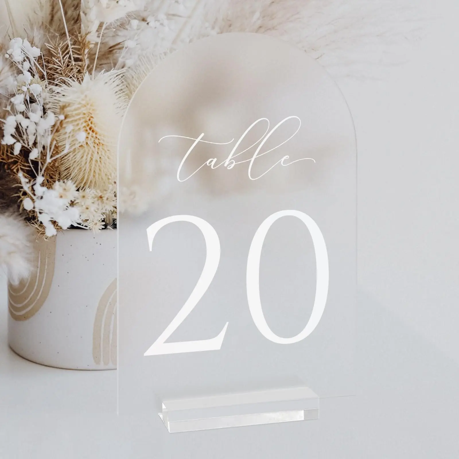 Wedding Sandblasted Arched Table Number 1-20 Acrylic Set with Stand 5"x7" Clear Material Gold Mirror Numbers for Centerpiece Reception Party Event