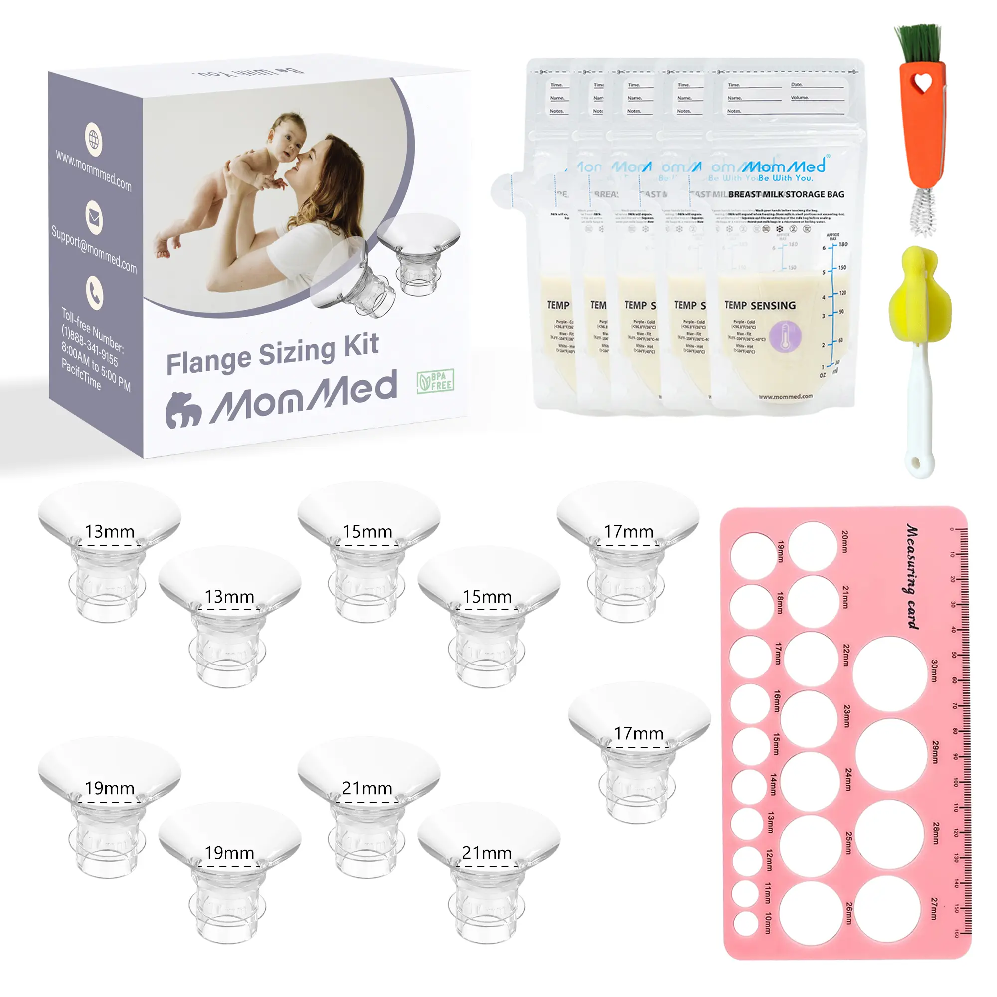 MomMed 10PCS Flange Sizing Kit 5 in 1 for 24mm Flange Universal Compatibility with Nipple Measurement Ruler & Storage Bags