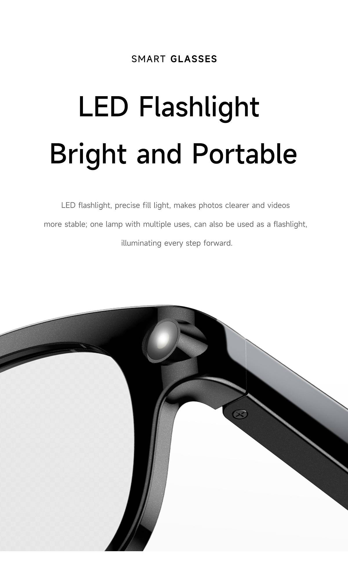 Smart Glasses with 2MP Anti-Shake Camera for Video Recording & Photo Taking, Hands-Free Bluetooth Calling, Translation, Object Recognition, Assistant Conversation, Wireless Portable for Outdoor & Indoor Use, Wearable, Cool Tech Gadgets