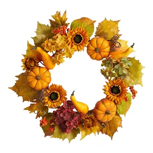Nearly Natural 22"  Hydrangea, Pumpkin & Sunflower Wreath