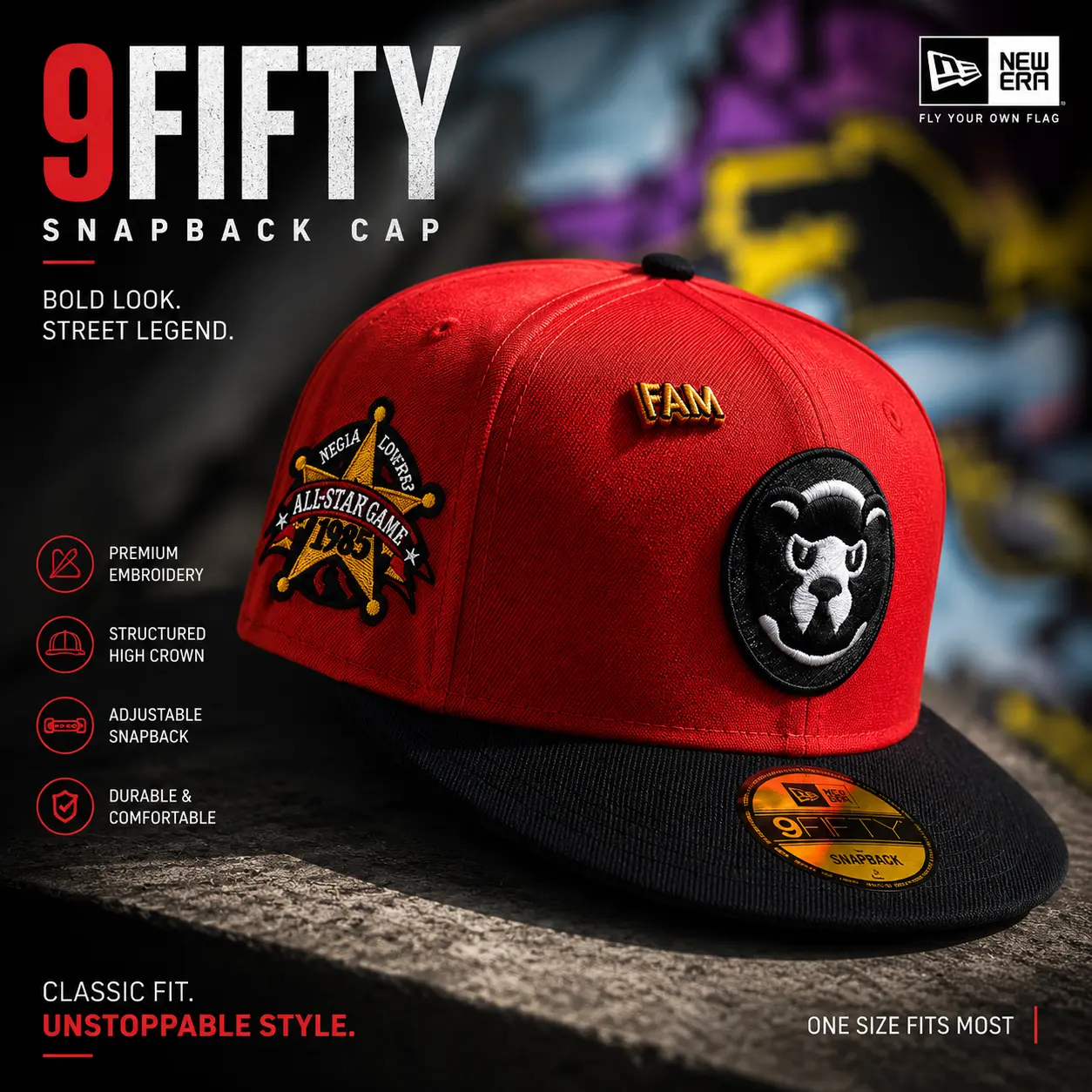 New Era Chicago Cubs 9FIFTY Snapback Hat, MLB All-Star Game Baseball Cap, Red Black Flat Brim Adjustable Collector Cap