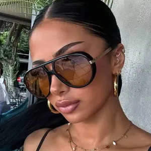 Oversized Pilot Sunglasses New in Vintage Double Bridge Sun Glasses Women Trendy Luxury Brand Design Outdoor Shades Sunglasswomen