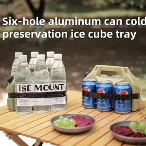 Outdoor cold preservation ice bucket [green + Khaki], six-hole aluminum can refrigerated ice tray, portable ice box for picnic preservation, large-capacity portable aluminum can and plastic bottle beverage preservation ice bucket for camping
