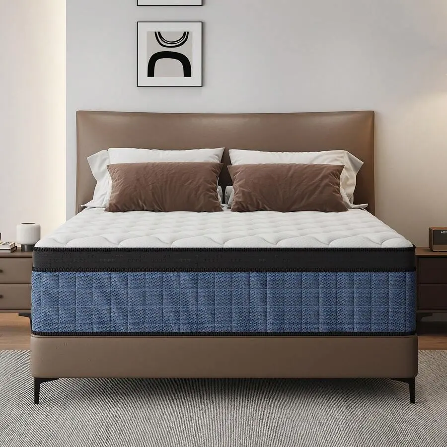 Fiberglass-Free Mattress in a Box - Queen Size, 10/12/14in Twin Full King Sizes, Pocket Spring, Breathable Cotton Layer, Medium Firm, Lumbar Support, Pressure Relief, Motion Isolation, Silent Sleep, High Quality Thicker Mattress, High Quality Mattress