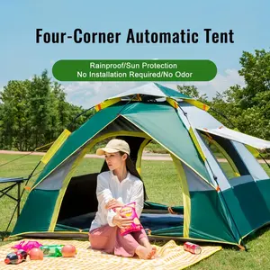 3-4 Person Fully Automatic Quick Open and Close Camping Tent, Double Doors and Windows, Well-Ventilated, Waterproof and Windproof, Lightweight and Portable, Suitable for Family Outings, Wild Camping, Hiking - Green