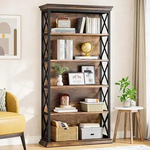 Tribesigns 6-Tier Bookcase, 71 Inches Industrial Bookshelves and Bookcases, Floor Standing 5 Shelf Display Storage Shelves Tall Bookcase for Home Office, Living Room, Bed Room, Brown and Black