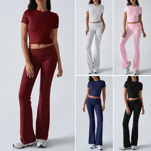 2026 Spain, Europe, America, spring and summer casual solid color slim-fitting short-sleeved trousers set outdoor camping vacation travel with baby swimming yoga badminton popular the same style tracksuits