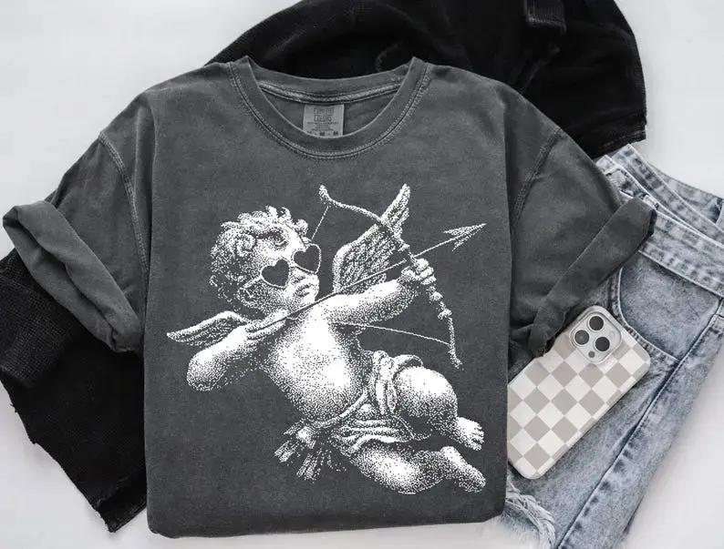 Comfort Colors Retro Valentines Day Tee, Vintage Cupid T-shirt, Halftone Cupid Tshirt, Cute Valentines, Valentines Day Gift For Her