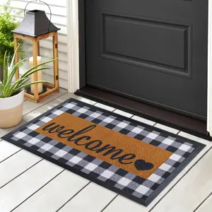 Welcome Mat for Front Door Outside - Dirt Trapping Doormat Outdoor Entrance - Low Profile Welcome Matt Outdoor - Rubber Backing Anti Slip Door Mat - Regular 30'' x17'' (Checkered)
