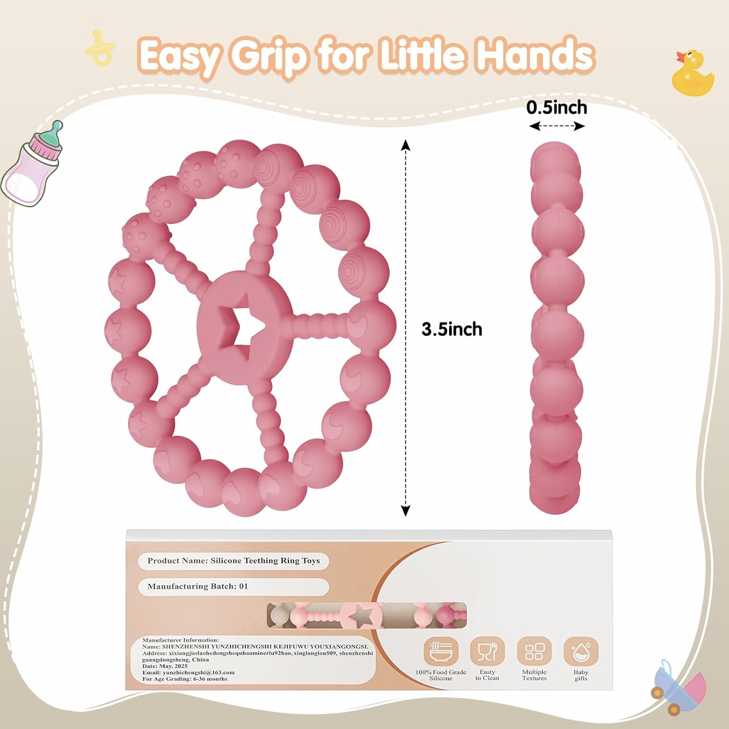 Baby Teething Toys 0-12 Months - 3 Pack Teether Baby Toys, Newborn Infant Essentials, Food Grade Silicone Teething Toys for Babies 6-12 Months, Shower Gifts Teething Relief Girl Boy