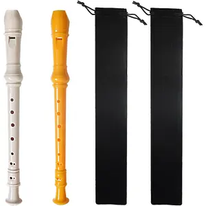 2- Soprano Recorder Instrument for Beginners  Style C Key 8 Hole Descant with Clean Rods 2 Storage Cases (Yellow+White)