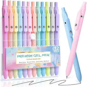 Gel Pens, 12 count Black Ink Pens 0.7mm Medium Point| Quick Dry No Smudge, Smooth Writing, Retractable Cute Aesthetic Pens for Journaling Note Taking School Office Supplies