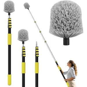 20FT High Reach Cobweb Duster with Extension Pole, Spider Web Brush for Cleaning with 3-12FT Telescopic Pole, 8" Larger Extendable Duster for High Indoor & Outdoor Webs