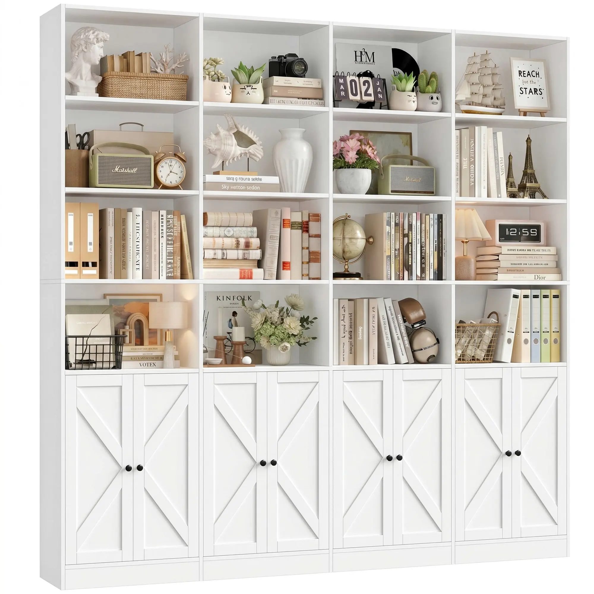 70.9" Tall Bookshelf, Large Bookshelf with 8 Doors, Modern Bookcase with 18 Storage Shelves,  Farmhouse Bookcase for Living Room, office, library