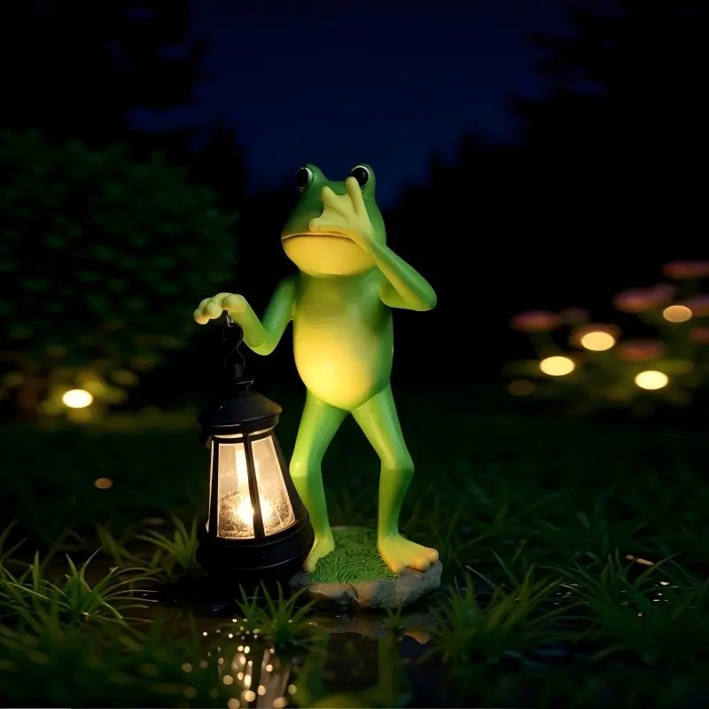 Solar Frog Garden Statue, Cute Resin Animal Lawn Decor with LED Lights, Outdoor Garden Ornament for Yard, Patio, Flower Bed, Backyard & Landscape Decoration