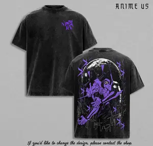 Neon Genesis Evangelion EVA Unit 01 Vintage Washed T Shirt Oversized Tee Anime Mecha Graphic Back Streetwear Heavy Cotton Tee