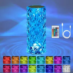 Crystal Lamp Touch, RGB 16 Colors Changing Night Light, Rechargeable Crystal Table Lamp Bedside Lamp, Rose Wave Diamond Night Light, Ambient Lighting for Bedroom/Game Room/Dinner/Living Room