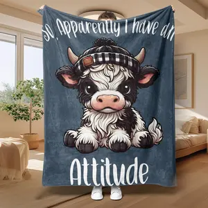 Cartoon Highland Cow Pattern Blankets, Cow Print Blanket, 1 Count Soft Cozy Throw Blanket, Air-conditioned Room Blanket, Warm Nap Blanket for Home Office Travel Camping