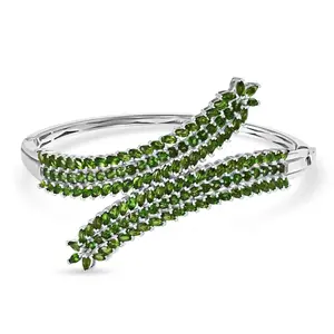 Chrome Diopside Bypass Bangle Bracelet In Rhodium over Sterling Silver 11.70ctw