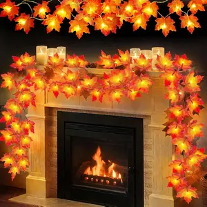 4 Pack Fall Decor Fall Garland with Lights Halloween Fall Decorations for Home, Total 40Ft 80LED Enlarged Maples Leaves Garland Fall Lights Battery Operated Thanksgiving Decor Indoor Outdoor Christmas