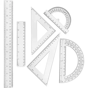 6 Pcs Plastic Ruler Math Set Includes 12 Inch 6 Inch Straight Protractor Triangle Geometry Transparent Math Ruler Measuring Tools for School Office Home(Clear)