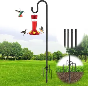 Outdoor Shepherds Hook with 5 Prong Base, Heavy Duty Adjustable Metal Shepherd Hook Pole for Hanging Plant Baskets Bird Feeders Solar Lanterns Garden Decor