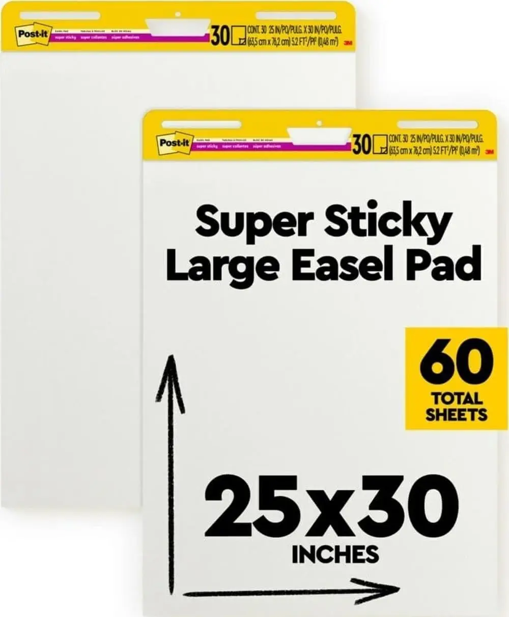 Post-it Super Sticky Easel Pad, 25 x 30 in, White, 2 Pads | Premium Self Stick Flip Chart Paper, Anchor Chart, Office Supplies & School Supplies, Great for Teachers and Students
