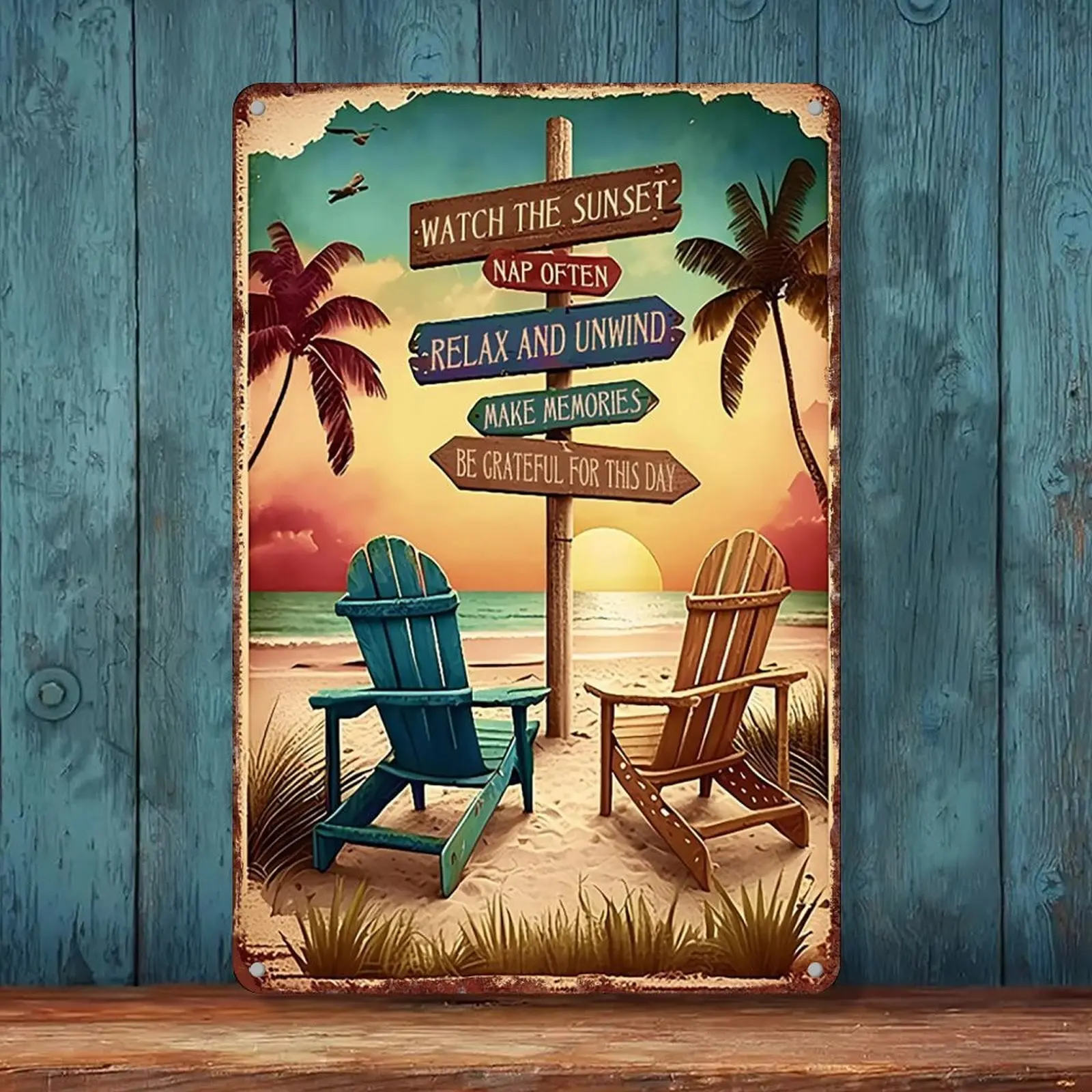 Vintage Aluminium Metal Plaque Sign - 12x8 in Wall Hanging Home Decor Products, Aesthetic Room Decoration for Surfer Girls, Beach Bedroom Wall Mount Vintage Plaque Decor
