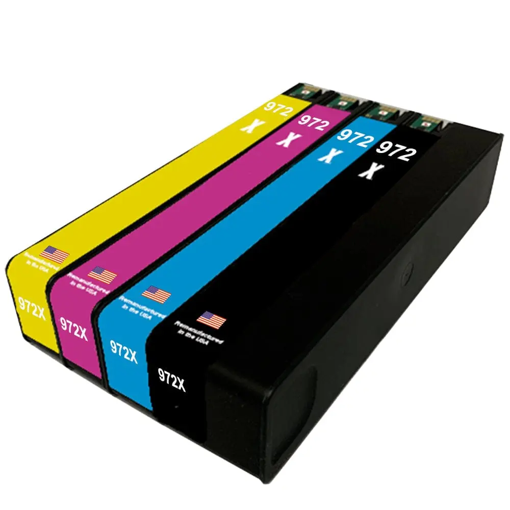 U.S. Remanufactured for HP 972X Black and 3 Color Ink Cartridge Combo Pack OEM Chip