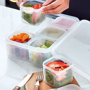 Stackable Refrigerator Organizer Bins with Lids, Divided Food Serving Tray, Salad Meal Prep Containers, Clear Snackle Box for Fridge, Kitchen, Food, Drinks, Vegetable Storage