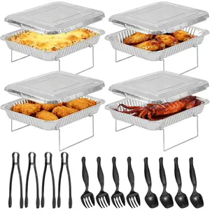 Disposable Chafing Dish Buffet Set, 4 Pack Food Warmers for Parties, Chafing Servers with Covers Utensils Wire Racks, Catering Supplies with Half Size Pans, Warming Trays for Events, Parties