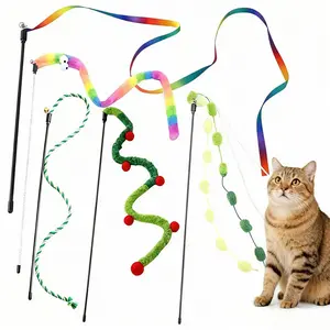 5 Piece Cat Toy Set, Vibrant Colorful Designs, Durable Handle, Interactive Pet Toys for Home Cats, Fun Playtime Companion