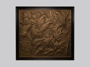 Handcrafted Brass Tropical Parrot Wall Panel - Metal Jungle Bird Art