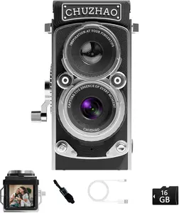 CHUZHAO  Mini Digital Camera, Portable TLR Style Retro Point and Shoot Compact Small Pocket 1080P FHD Video 12MP Autofocus Vlogging Camera with 16 GB Card for Beginners Teens Adults  Black