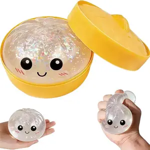 Giant Glitter Dumpling Squishy - Mega Rainbow Soft Squeeze Toy, Cute Anxiety Relief Fidget with Steamer Box, Decompression Dough for Adults & Kids